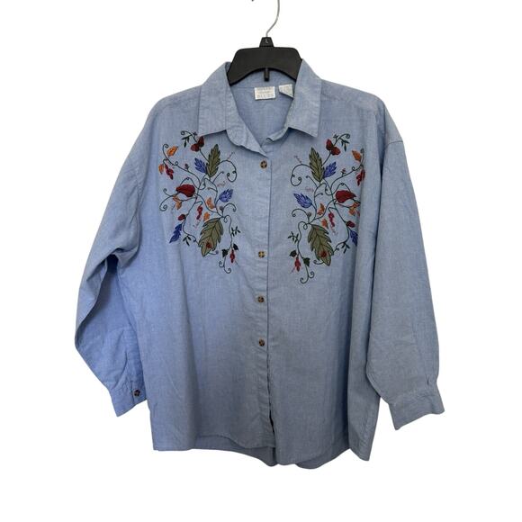VTG Mystic Blues Women’s Autumn Embroidered Denim Shirt Size 20W Fall Fashion - Picture 1 of 6